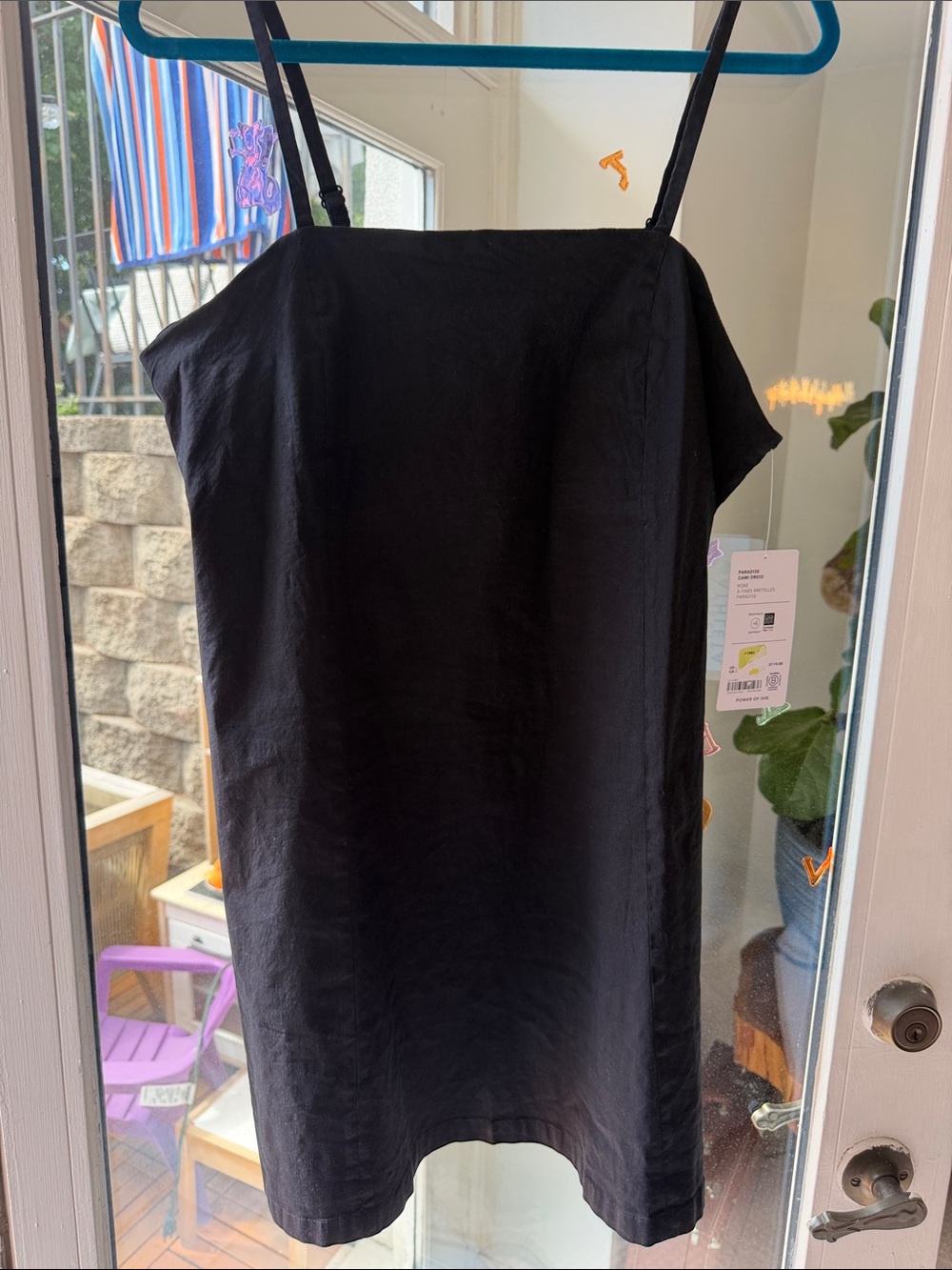 Athleta Black Linen Midi Shift Dress with Spaghetti Straps